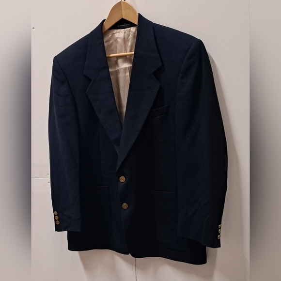 Vintage 80s Men's Sport Coat Jacket Canvas Navy Gold Buttons 2-Btn Canada Sz 40R - Picture 2 of 12